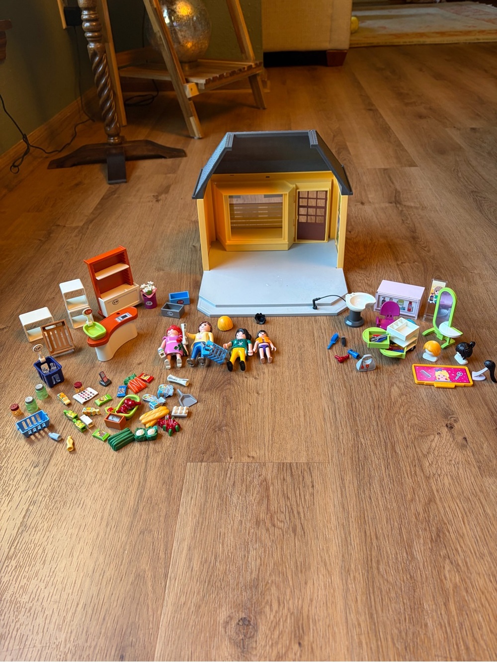 Playmobil 70375 Grocery Store & 70376 Hair Salon Lot Incomplete Sets Figures